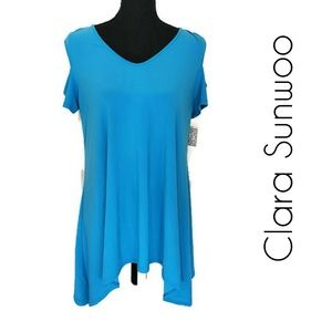 Clara Sun Woo Cold Shoulder Tunic Large Blue
